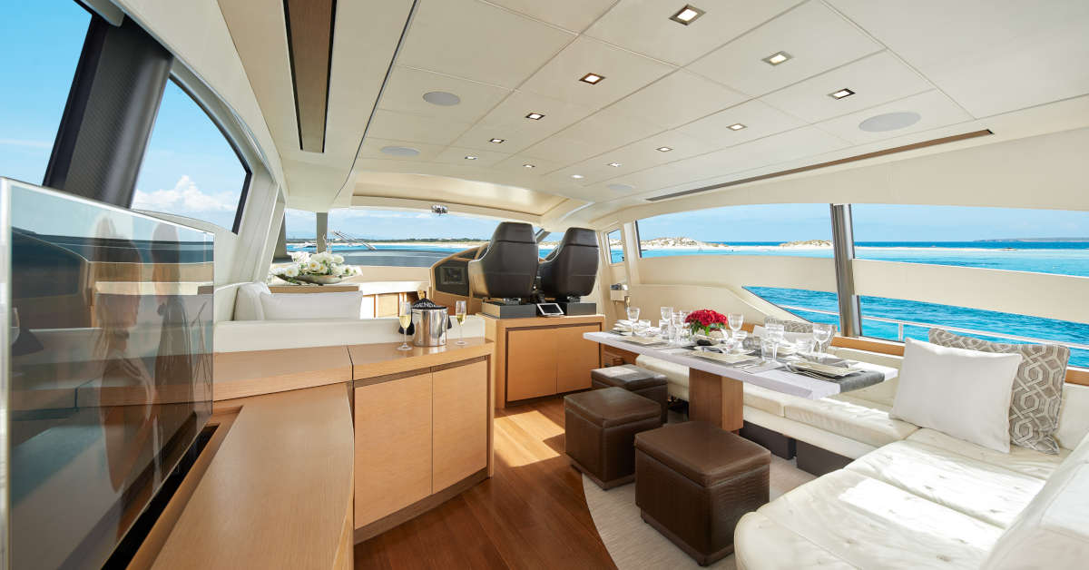 Inside view of a boat you can rent with Boating Ibiza