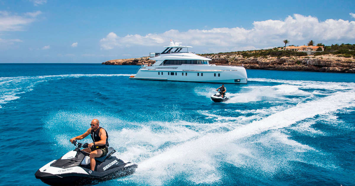 A rental luxury super yacht in the waters of Ibiza